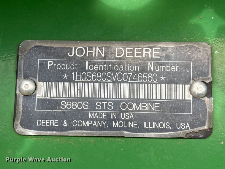 image for item DZ5201 2012 John Deere S680 combine