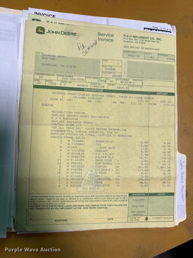 image for item DZ5311 1974 John Deere 7520 4WD tractor