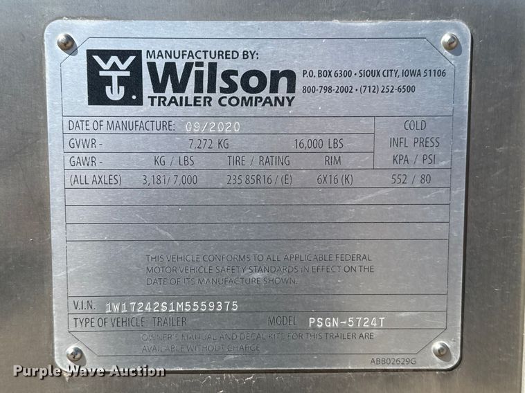 image for item ES5986 2021 Wilson PSGN-5724T livestock trailer