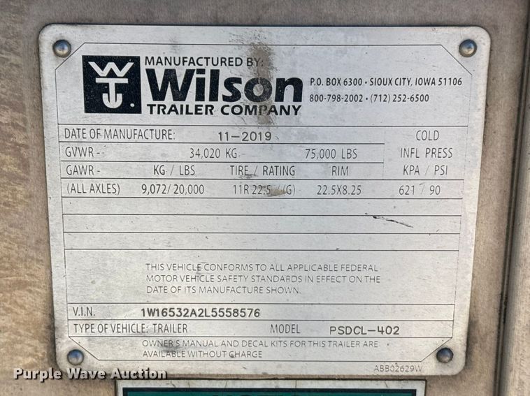 image for item ES5989 2020 Wilson PSDCL-402 livestock trailer