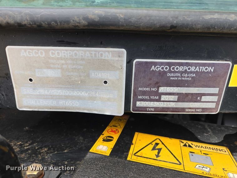 image for item EV5555 2012 Challenger MT655D MFWD tractor