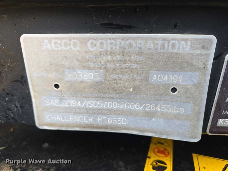 image for item EV5555 2012 Challenger MT655D MFWD tractor