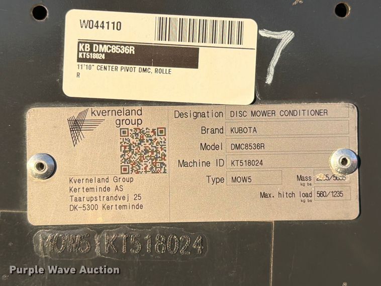 image for item FB8012 2024 Kubota DMC8536R disc mower