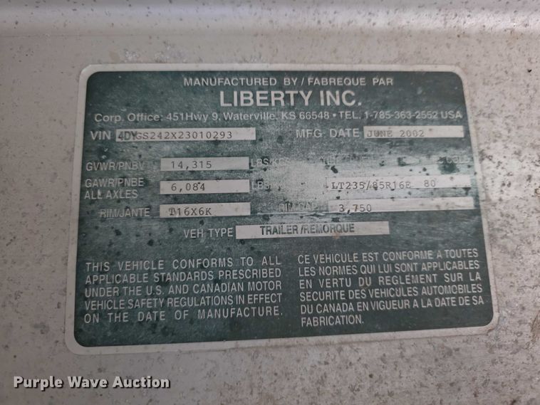 image for item FI0928 2002 Liberty livestock trailer