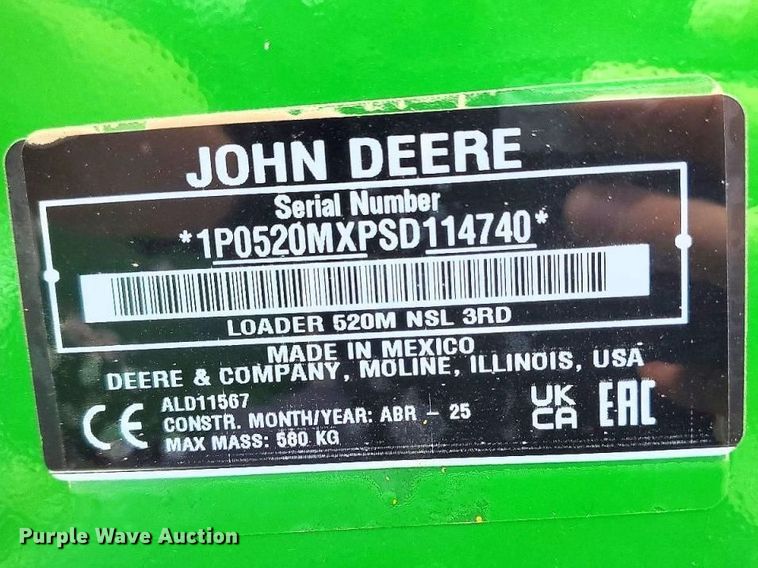 image for item YA2988 2025 John Deere 520M loader
