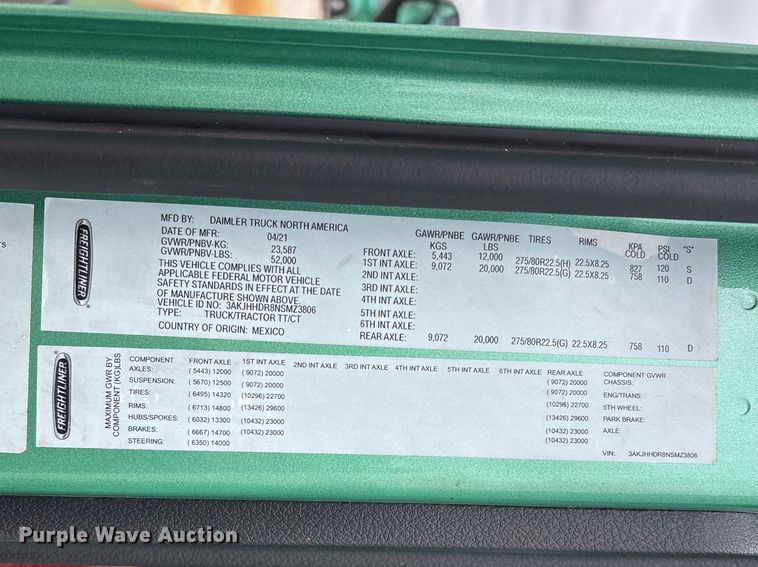 image for item DT0087 2022 Freightliner Cascadia 126 semi truck