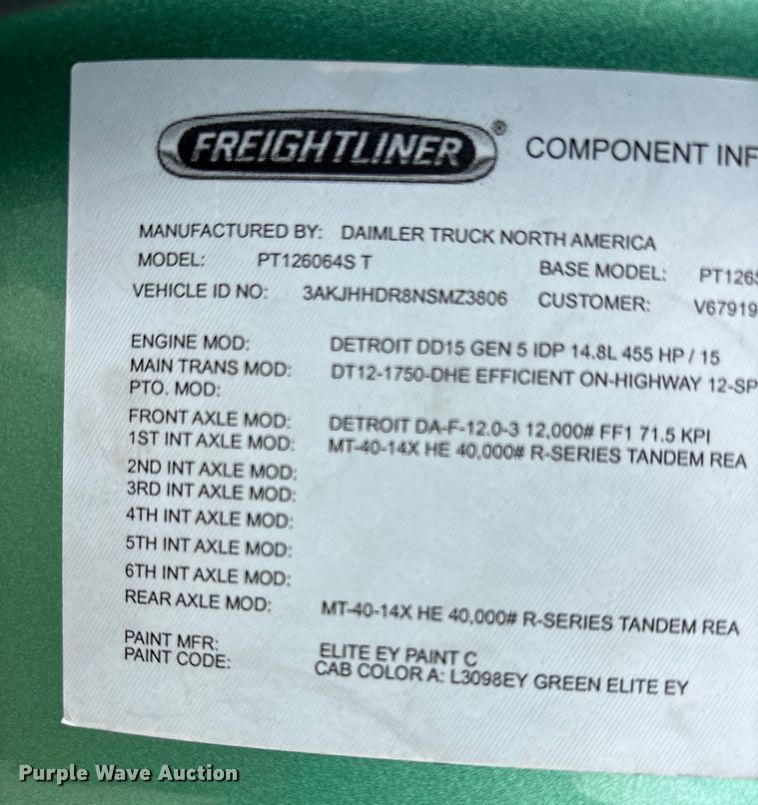 image for item DT0087 2022 Freightliner Cascadia 126 semi truck