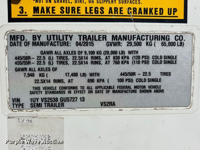 image for item EA4605 2016 Utility VS2RA refrigerated van trailer