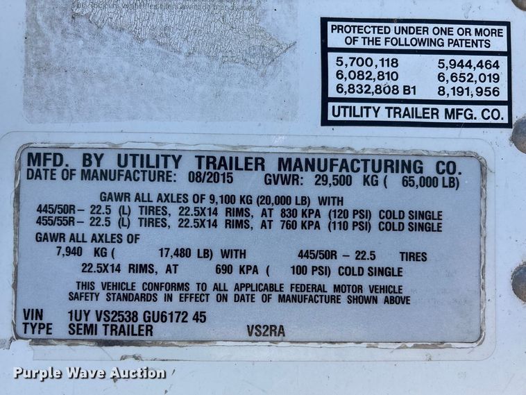 image for item EA4637 2016 Utility  VS2RA refrigerated van trailer