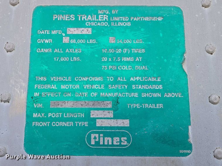 image for item EB1377 1994 Pines dry van trailer