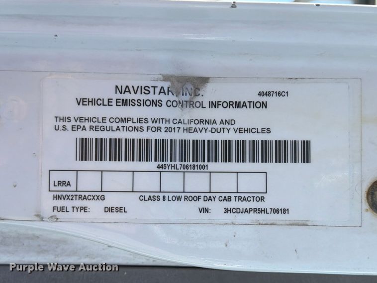 image for item ED5151 2017 International ProStar Plus semi truck