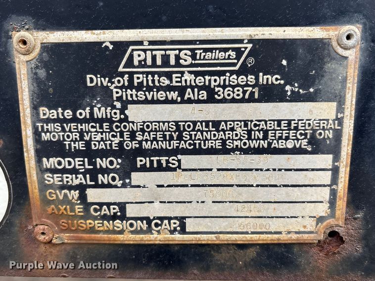 image for item EM5033 1999 Pitts drop deck equipment trailer