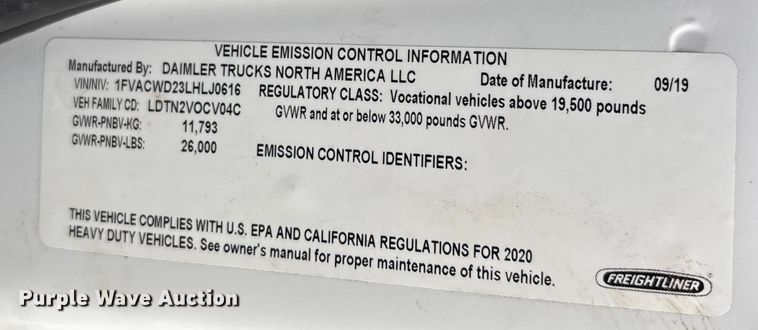 image for item EM5049 2020 Freightliner Business Class M2 truck cab and chassis