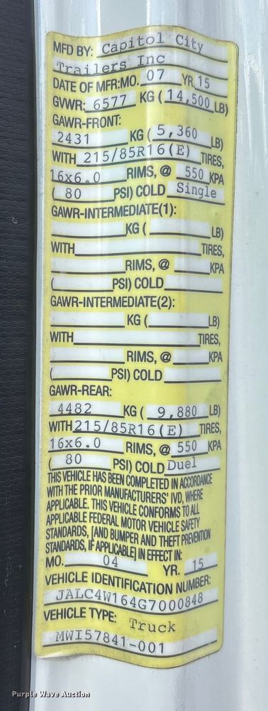 image for item EM5050 2016 Isuzu NPR box truck