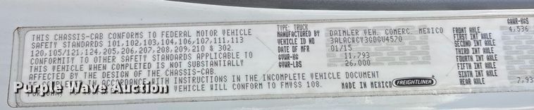 image for item EM5051 2016 Freightliner Business Class M2 refrigerated truck