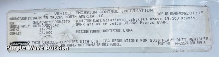 image for item EM5051 2016 Freightliner Business Class M2 refrigerated truck