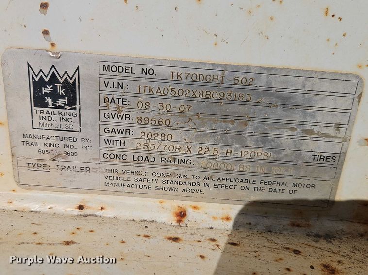 image for item EO7148 2008 Trail King Industries TK70DGHT-502 hydraulic tail lowboy equipment trailer