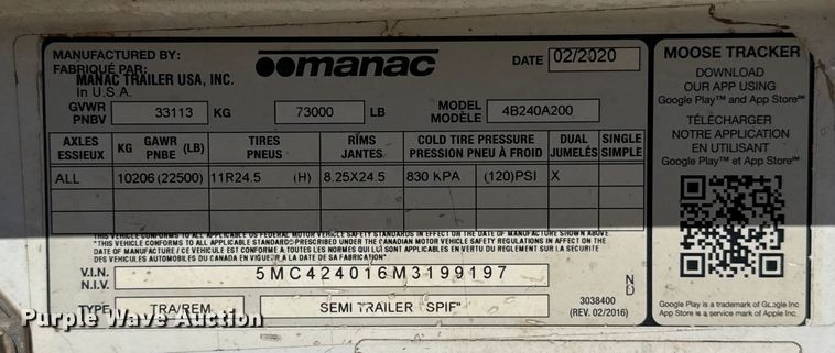 image for item ES5827 2021 Manac 4B240A200 bottom dump trailer