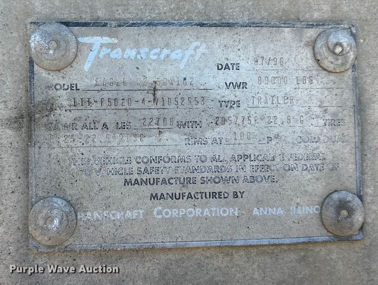 image for item ES8564 1997 Transcraft Eagle W2 flatbed trailer