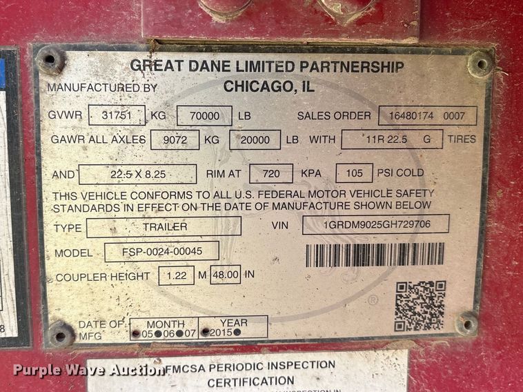 image for item ES8659 2016 Great Dane FSP-0024-00045 flatbed trailer