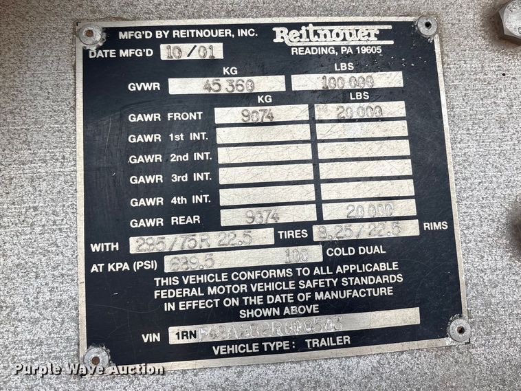 image for item ET1446 2002 Reitnouer flatbed trailer