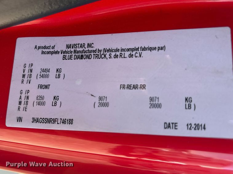 image for item EU7446 2015 International 7600 truck cab and chassis