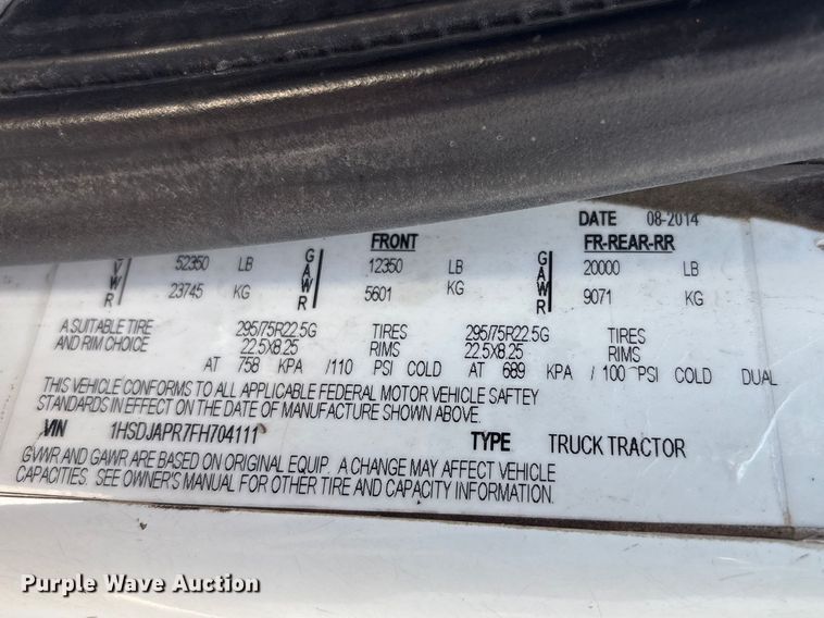 image for item EU7447 2015 International LF687 semi truck