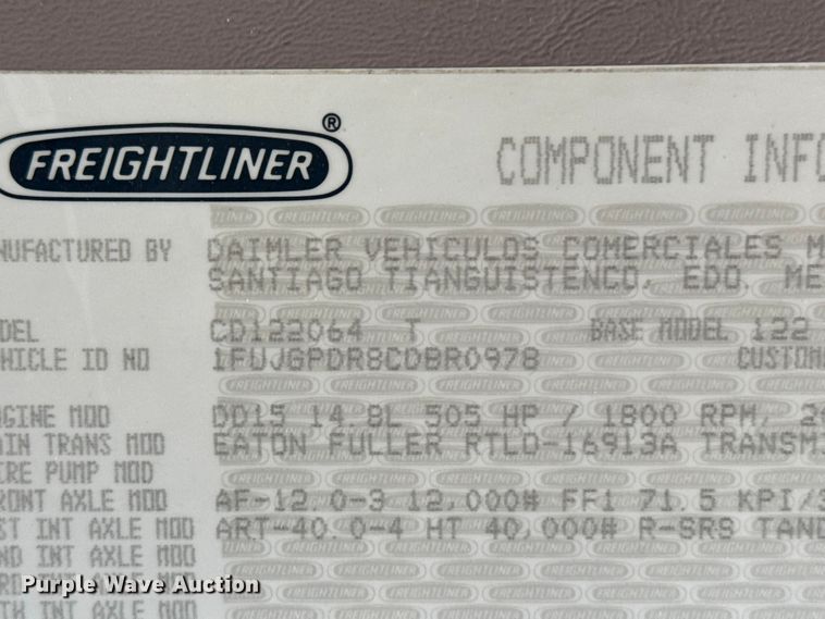 image for item FB0933 2012 Freightliner Coronado semi truck