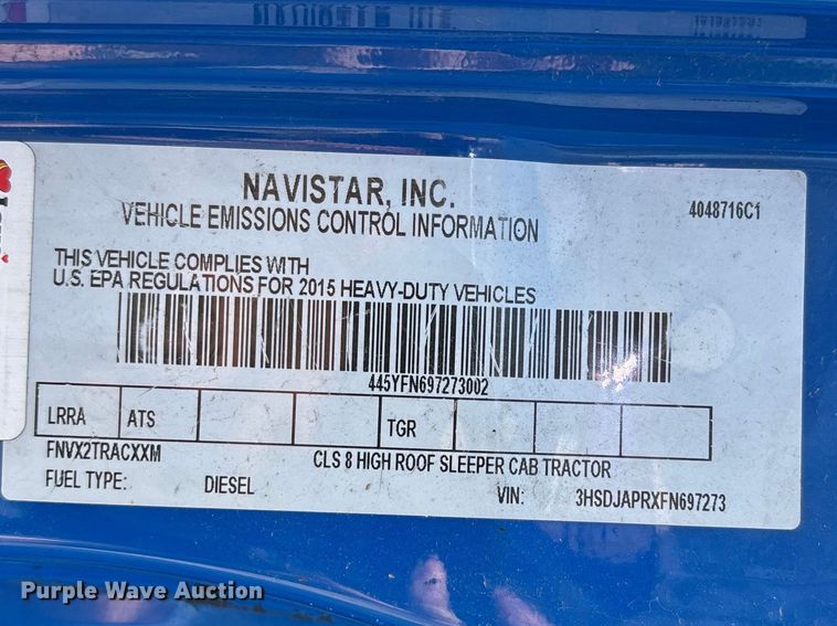 image for item FB3586 2015 International Prostar+ 122 semi truck