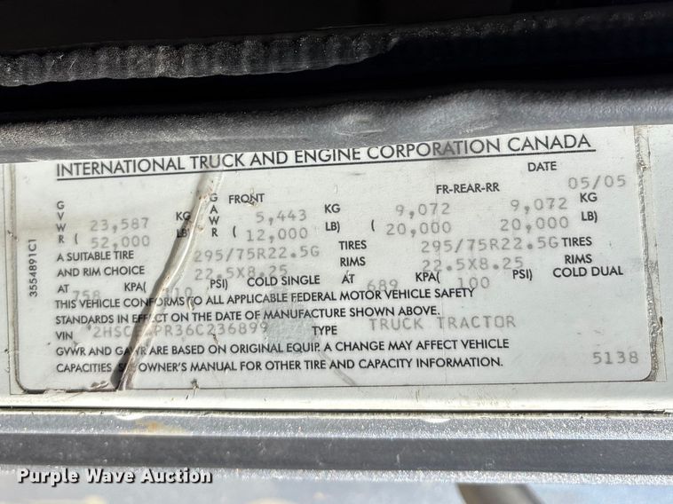 image for item FB3590 2006 International 9200i semi truck