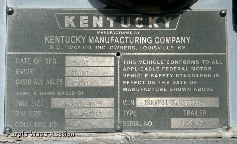 image for item FC5022 1998 Kentucky dry van trailer