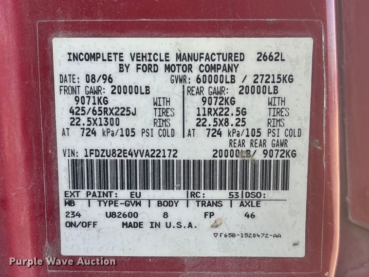 image for item FG0166 1997 Ford L8000 flatbed truck