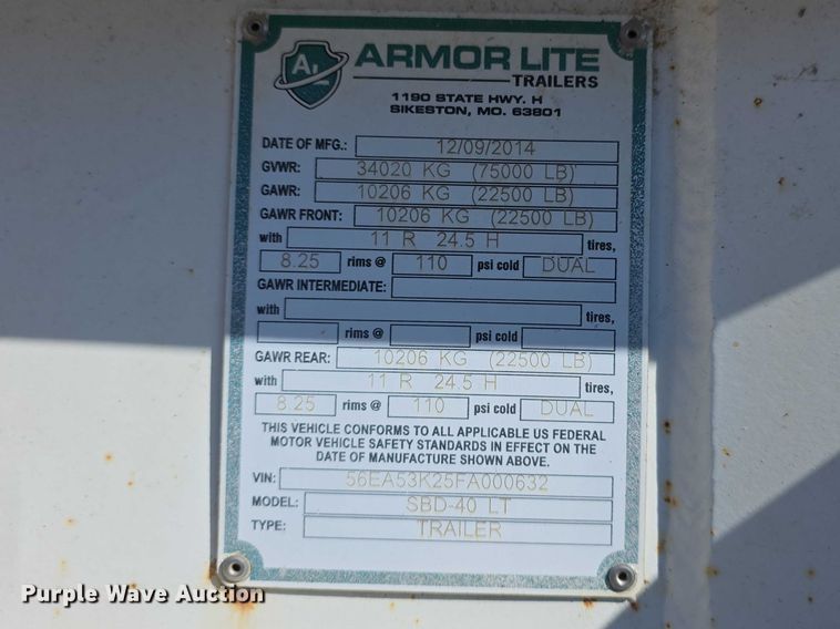 image for item FI0875 2015 Armor Lite SBD40LT bottom dump trailer