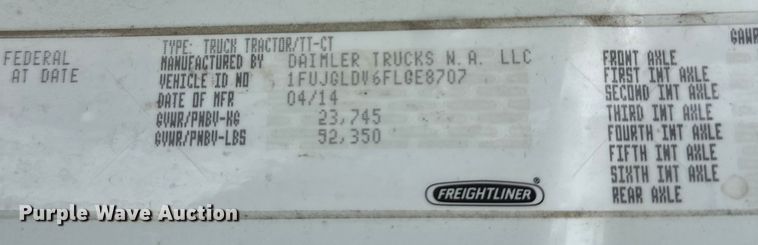 image for item FK1558 2015 Freightliner Cascadia semi truck