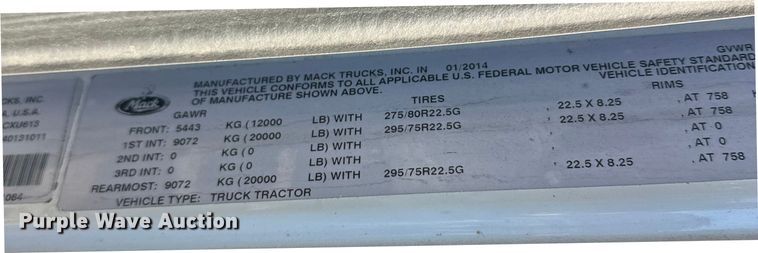 image for item FK1577 2015 Mack CXU613 semi truck