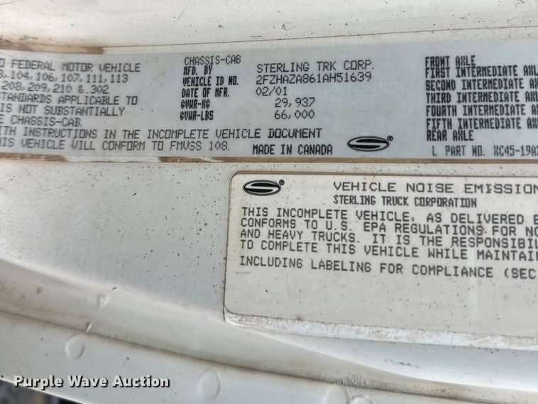 image for item FK1771 2001 Sterling L9500 dump truck