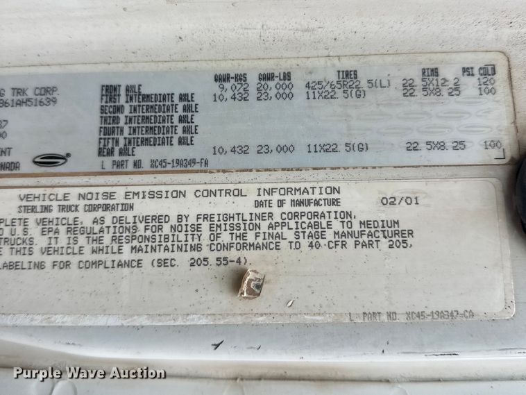 image for item FK1771 2001 Sterling L9500 dump truck