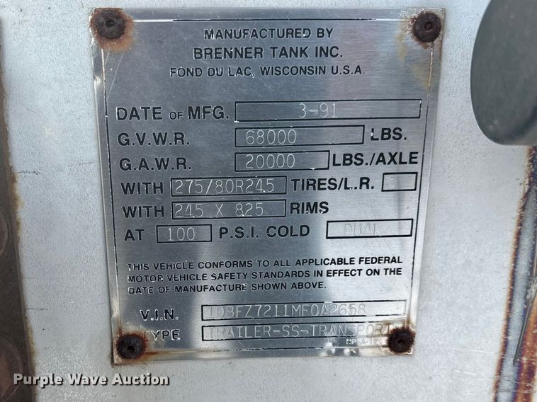 image for item FK1813 1991 Brenner tank trailer