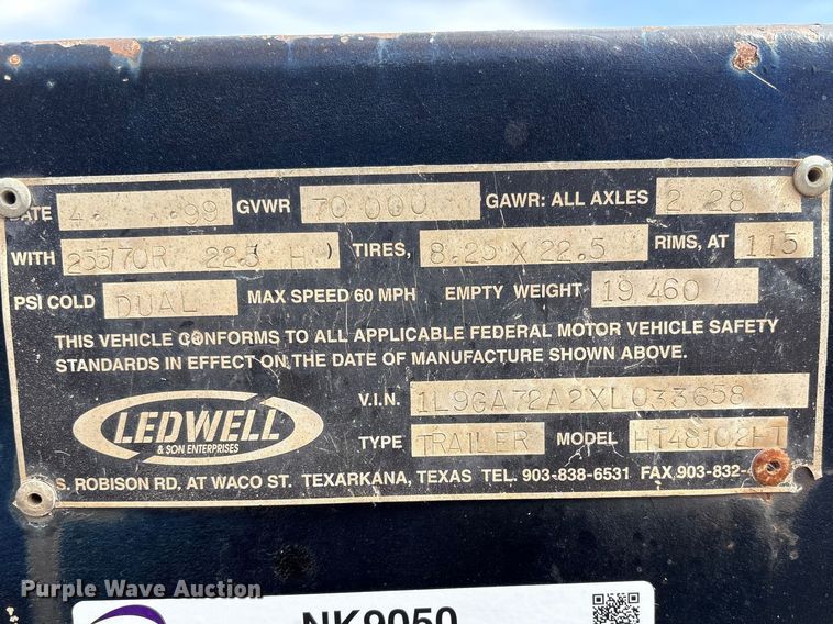 image for item NK9050 1999 Ledwell HT48102HT tilt deck hydraulic tail equipment trailer