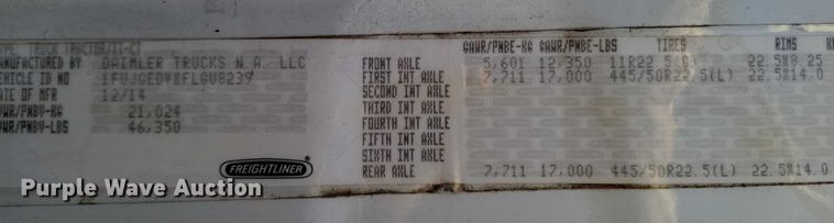 image for item NO9928 2015 Freightliner Cascadia semi truck