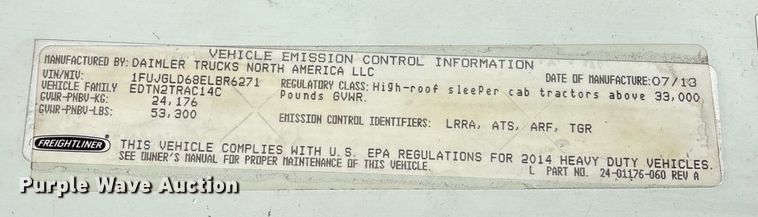 image for item YA1288 2014 Freightliner Cascadia semi truck