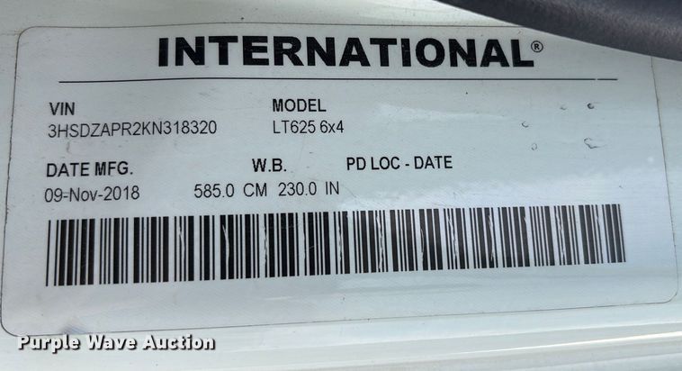 image for item YA1340 2019 International LT625 semi truck