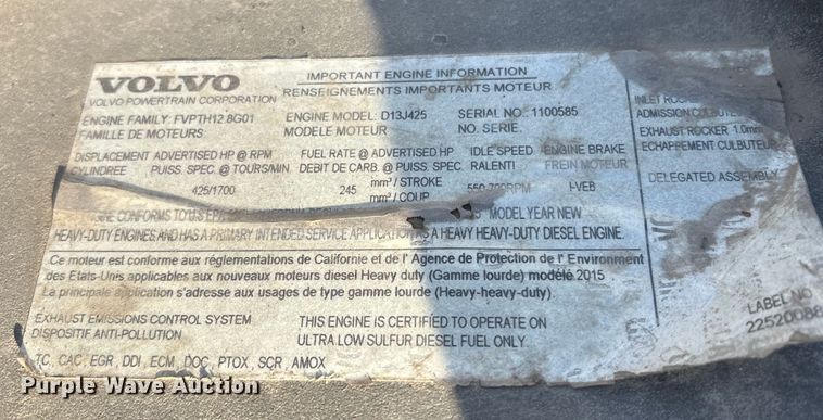 image for item YA1441 2016 Volvo VNL semi truck