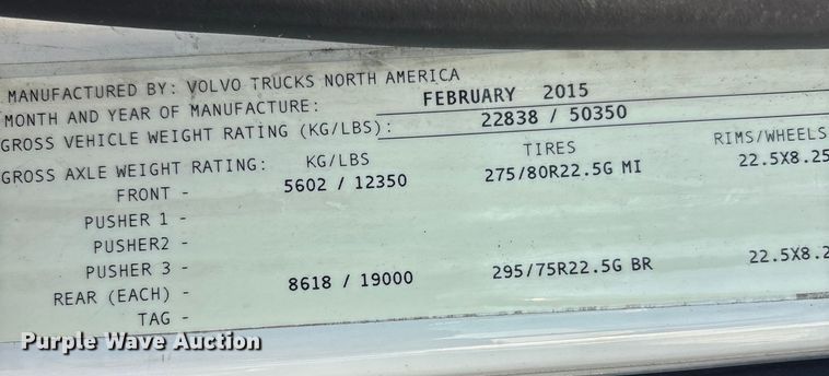 image for item YA1441 2016 Volvo VNL semi truck