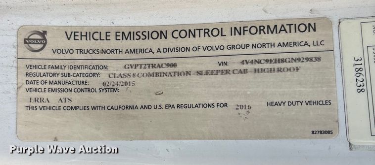 image for item YA1441 2016 Volvo VNL semi truck