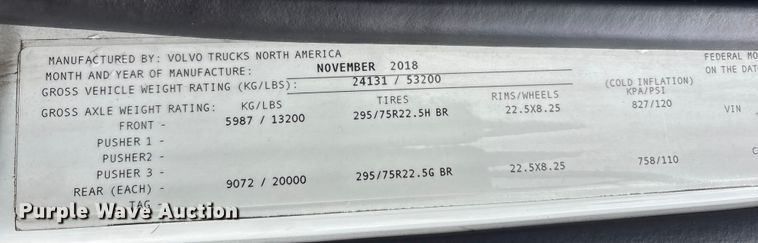 image for item YA1610 2019 Volvo VNL semi truck