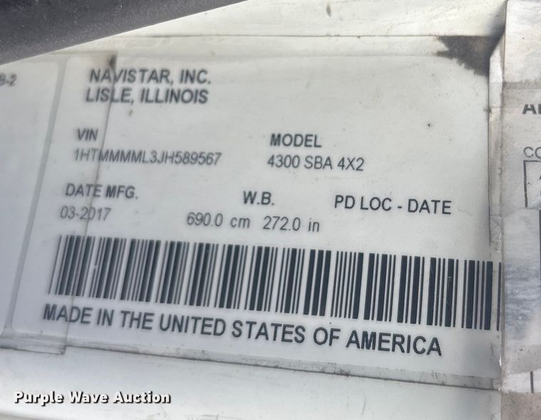 image for item YA1764 2018 International 4300 box truck