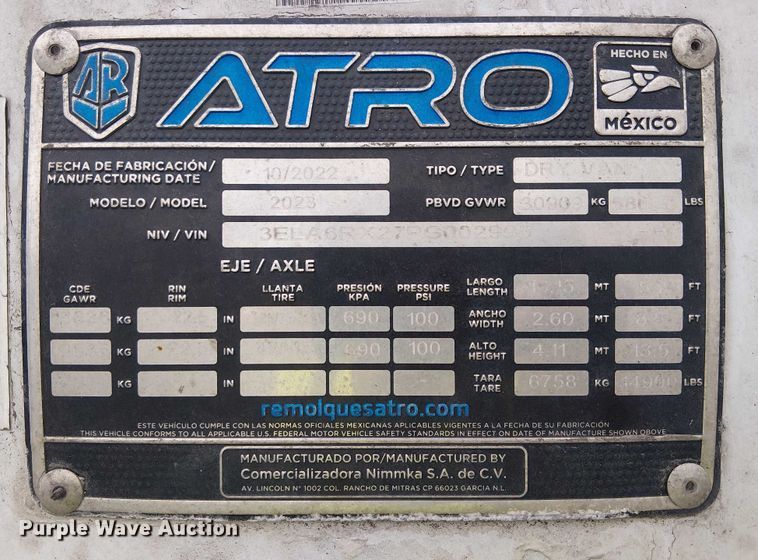 image for item YA2094 2023 Atro dry van trailer