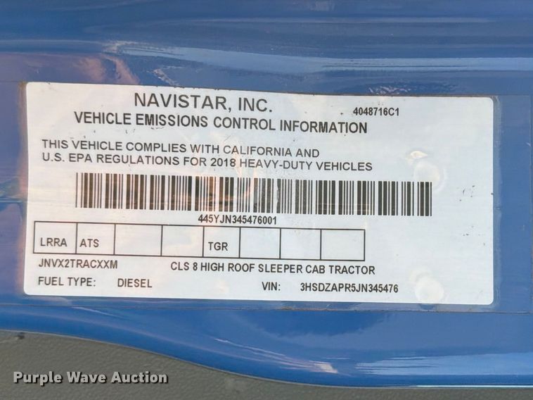 image for item YA2122 2018 International LT625 semi truck