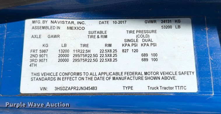 image for item YA2145 2018 International LT625 semi truck